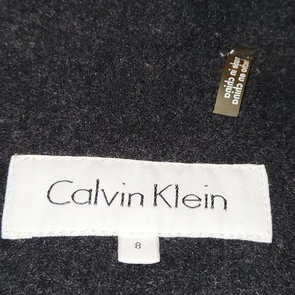 Calvin Klein Womens Size 8 Coat Black Wool Blend Double Breasted Peacoat Trench - Picture 2 of 12